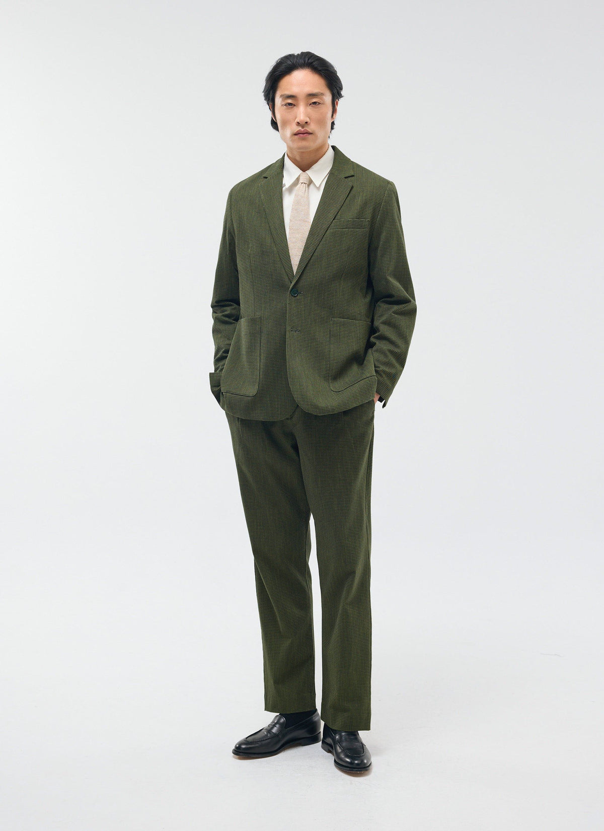 Men's Pleated Suit Trousers - Houndstooth Forest Green | Percival Everyday