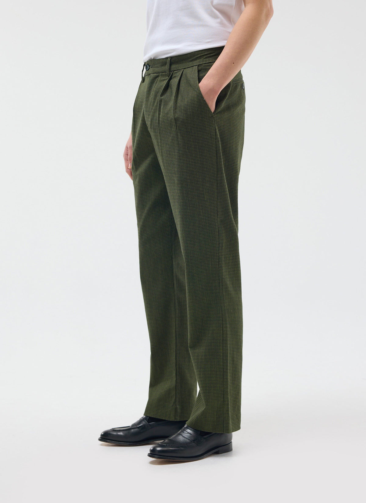 Men's Pleated Suit Trousers - Houndstooth Forest Green | Percival Everyday