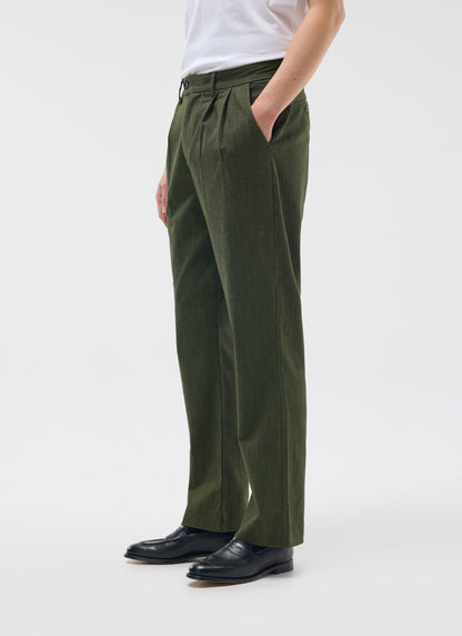 Men's Pleated Suit Trousers - Houndstooth Forest Green | Percival Everyday