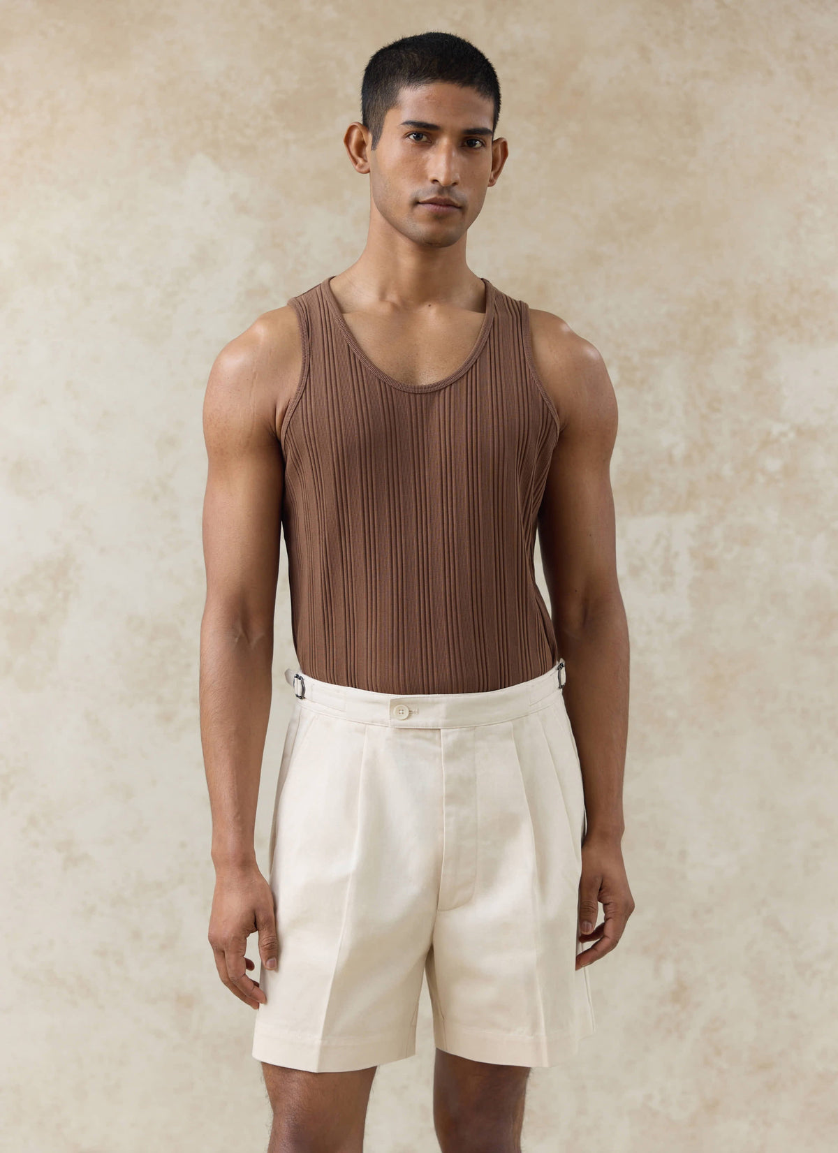 Men's Pleated Tailored Shorts - Blake - Cotton - Cream | Percival Popular