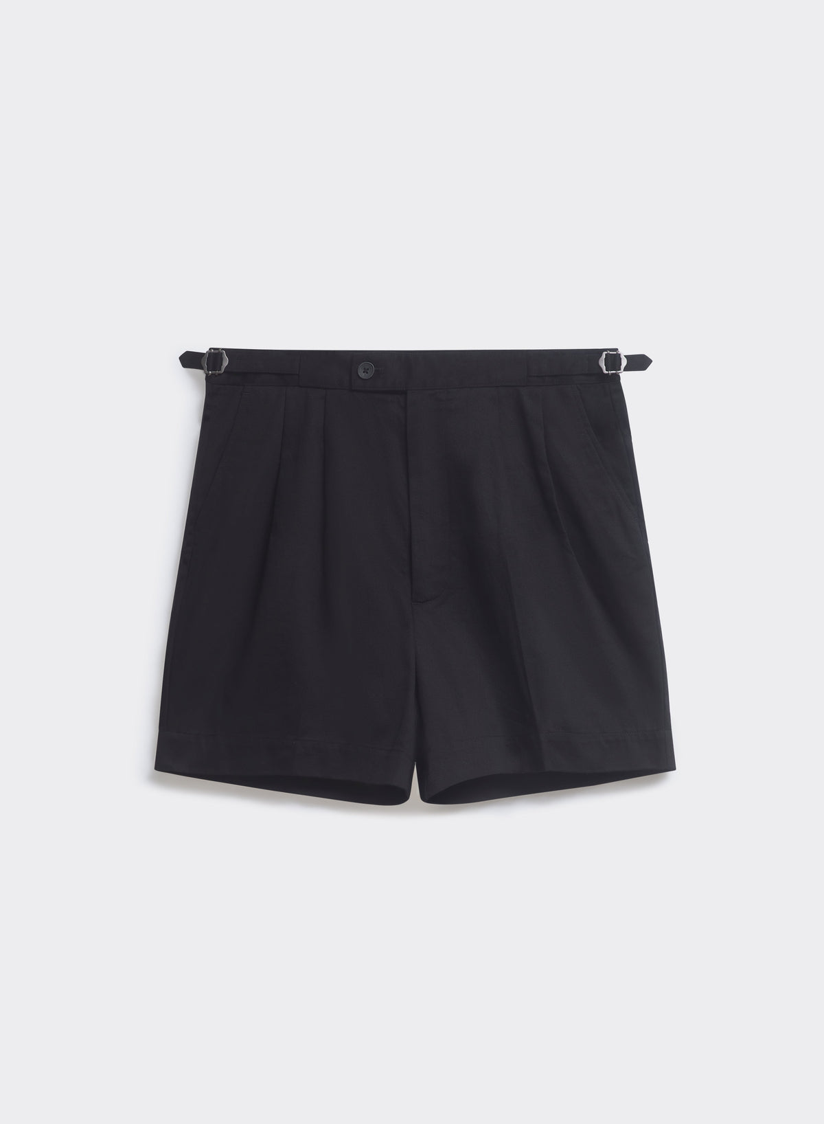 Men's Double Pleated Black Shorts - Blake - Cotton | Percival Essential
