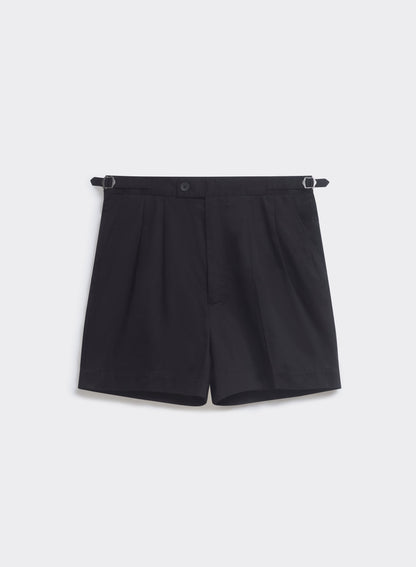 Men's Double Pleated Black Shorts - Blake - Cotton | Percival Essential