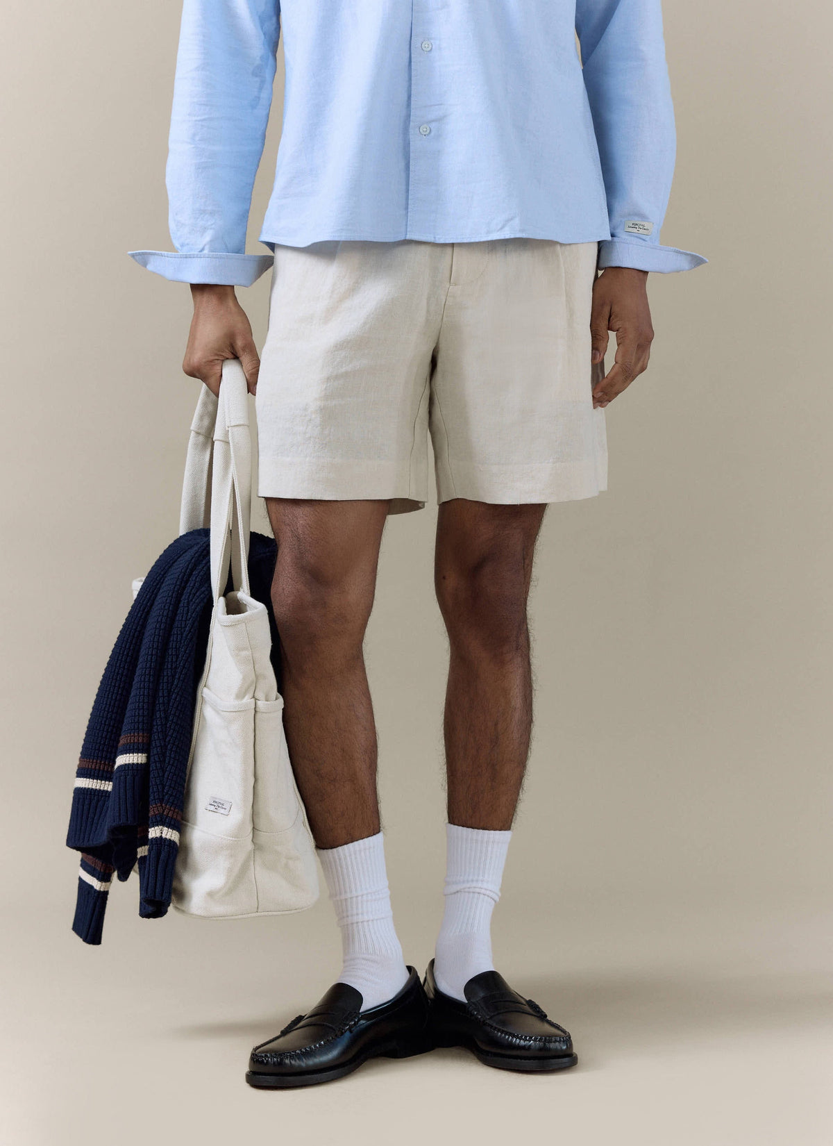 Men's Pleated Linen Tailored Shorts - Cream | Percival Classic