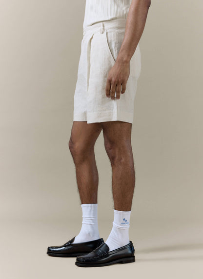 Men's Pleated Linen Tailored Shorts - Cream | Percival Classic