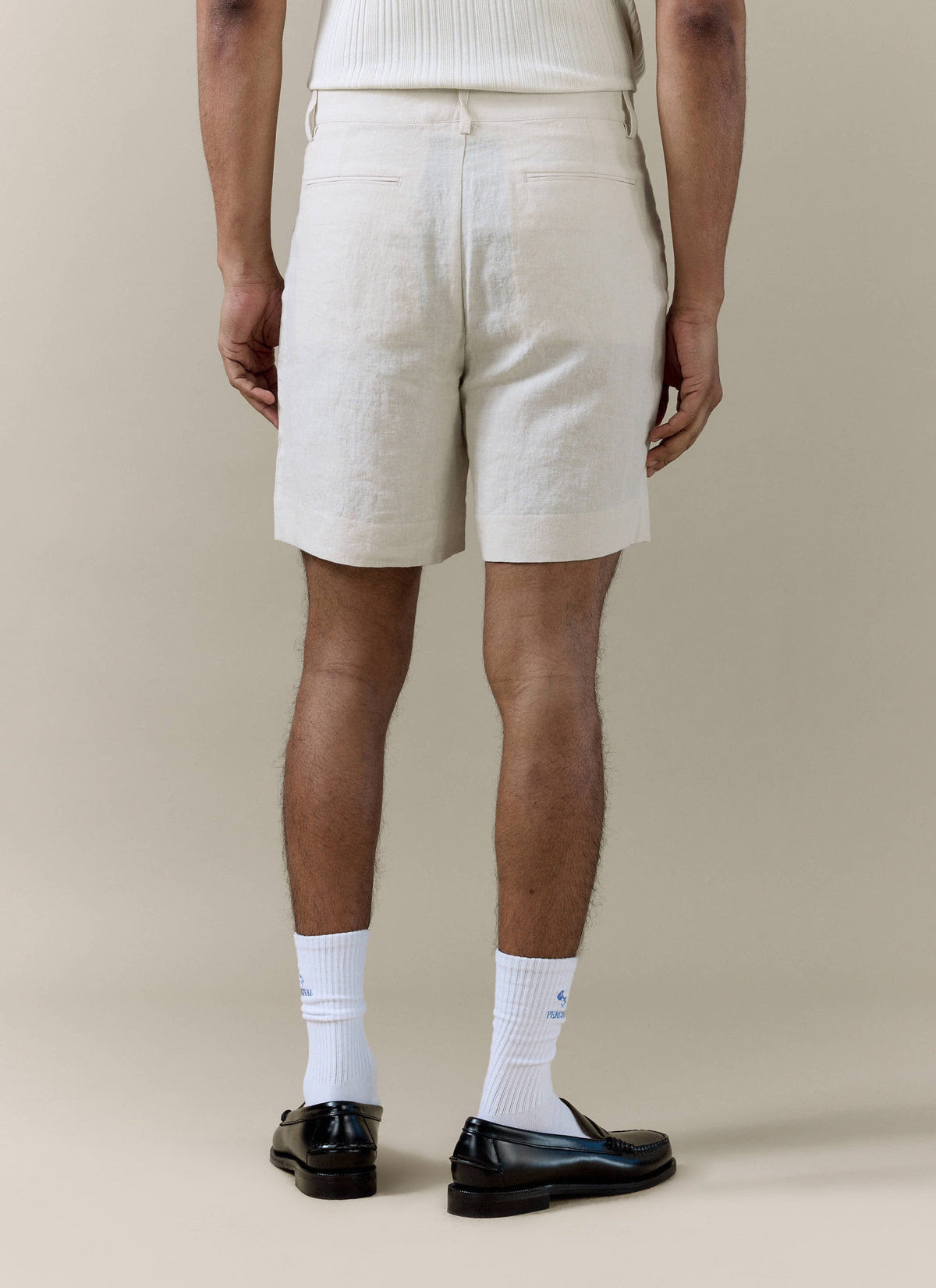 Men's Pleated Linen Tailored Shorts - Cream | Percival Classic