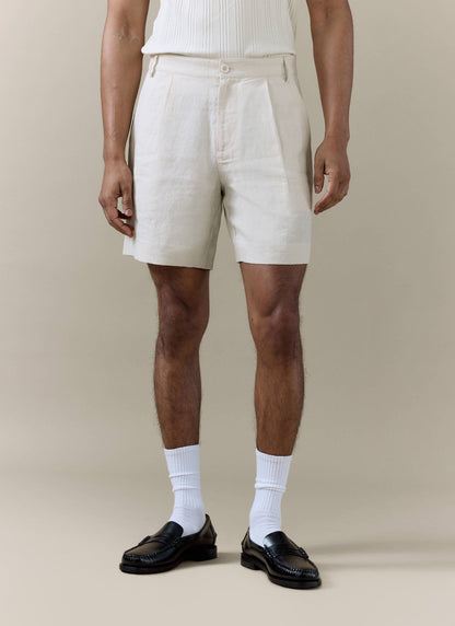 Men's Pleated Linen Tailored Shorts - Cream | Percival Classic