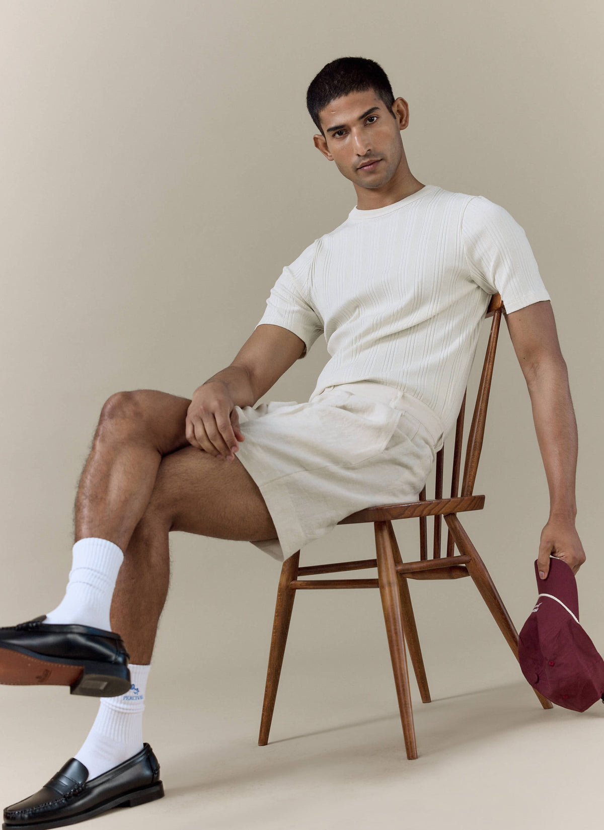 Men's Pleated Linen Tailored Shorts - Cream | Percival Classic