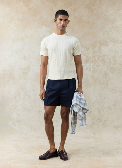 Men's Pleated Tailored Shorts - Blake - Cotton - Navy | Percival Trusted