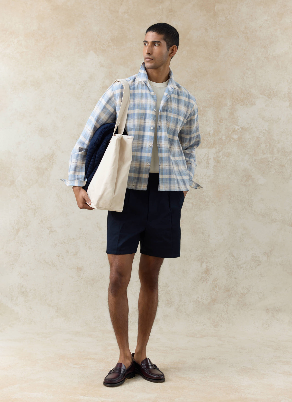 Men's Pleated Tailored Shorts - Blake - Cotton - Navy | Percival Trusted