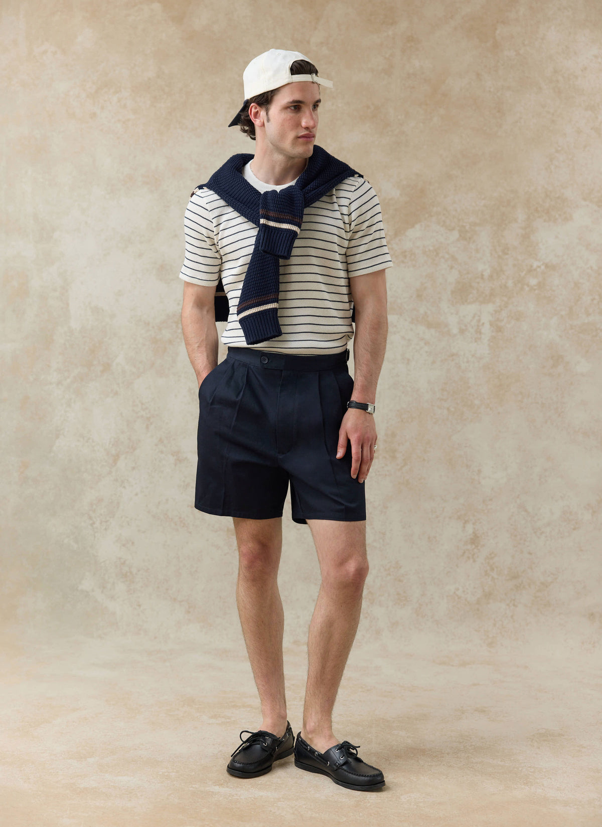 Men's Pleated Tailored Shorts - Blake - Cotton - Navy | Percival Trusted