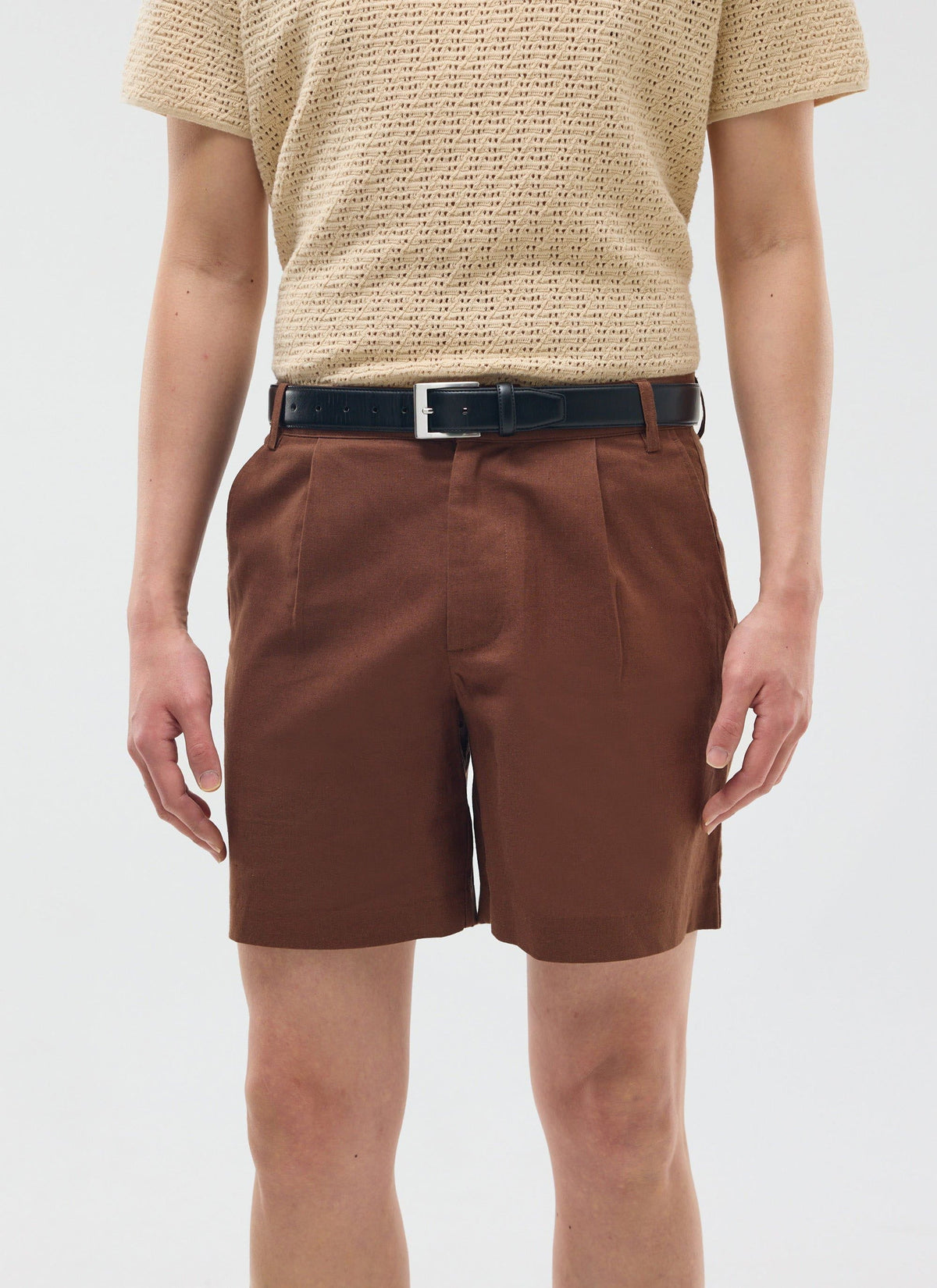Pleated Linen Shorts - Brown | Percival Great Value
