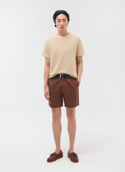 Pleated Linen Shorts - Brown | Percival Great Value