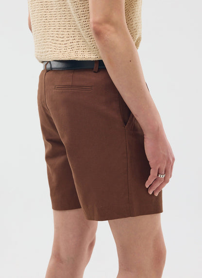 Pleated Linen Shorts - Brown | Percival Great Value