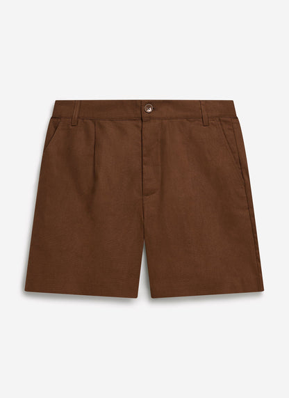 Pleated Linen Shorts - Brown | Percival Great Value
