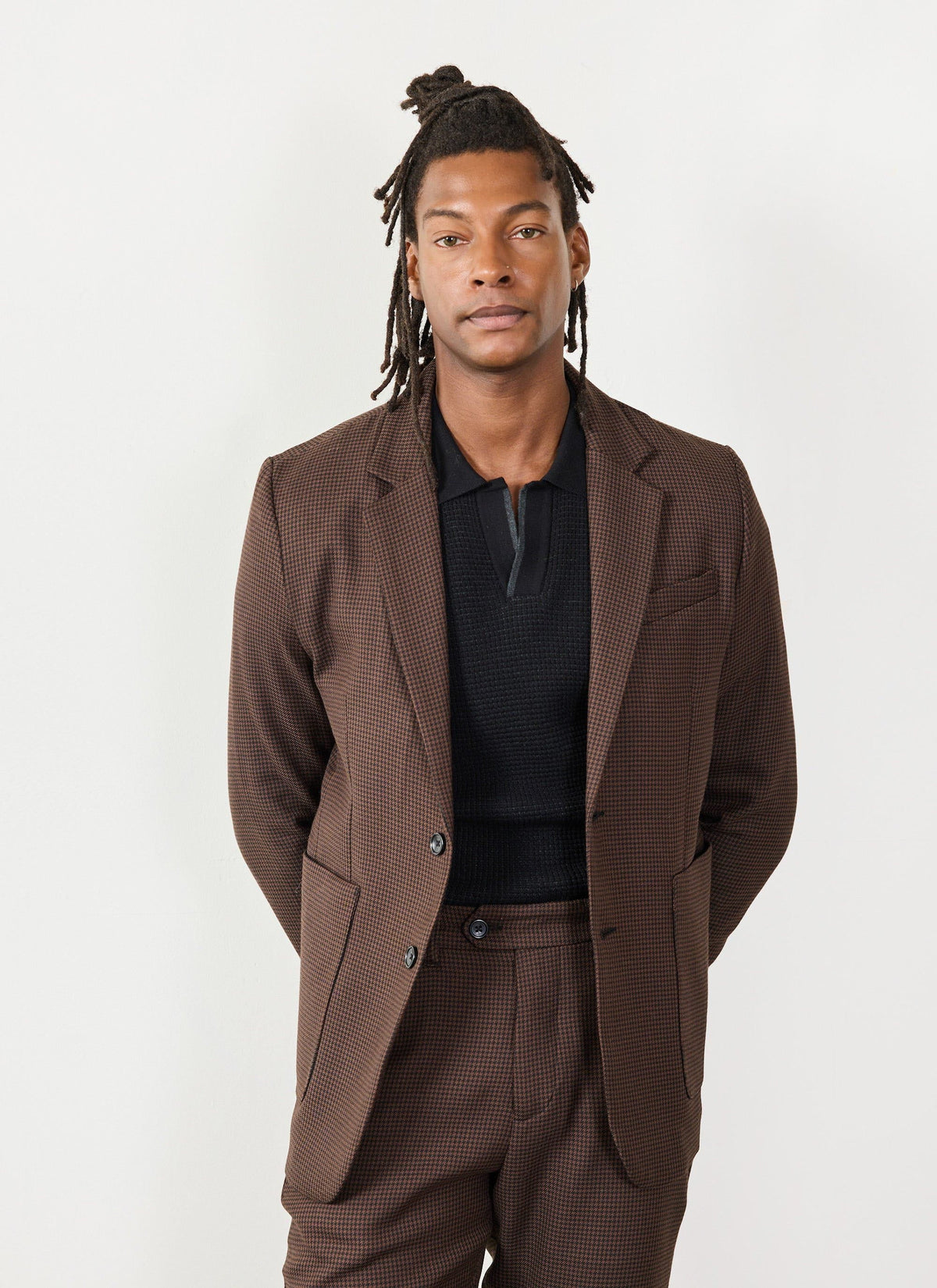 Men's Tailored Blazer - Houndstooth - Espresso Brown | Percival Latest