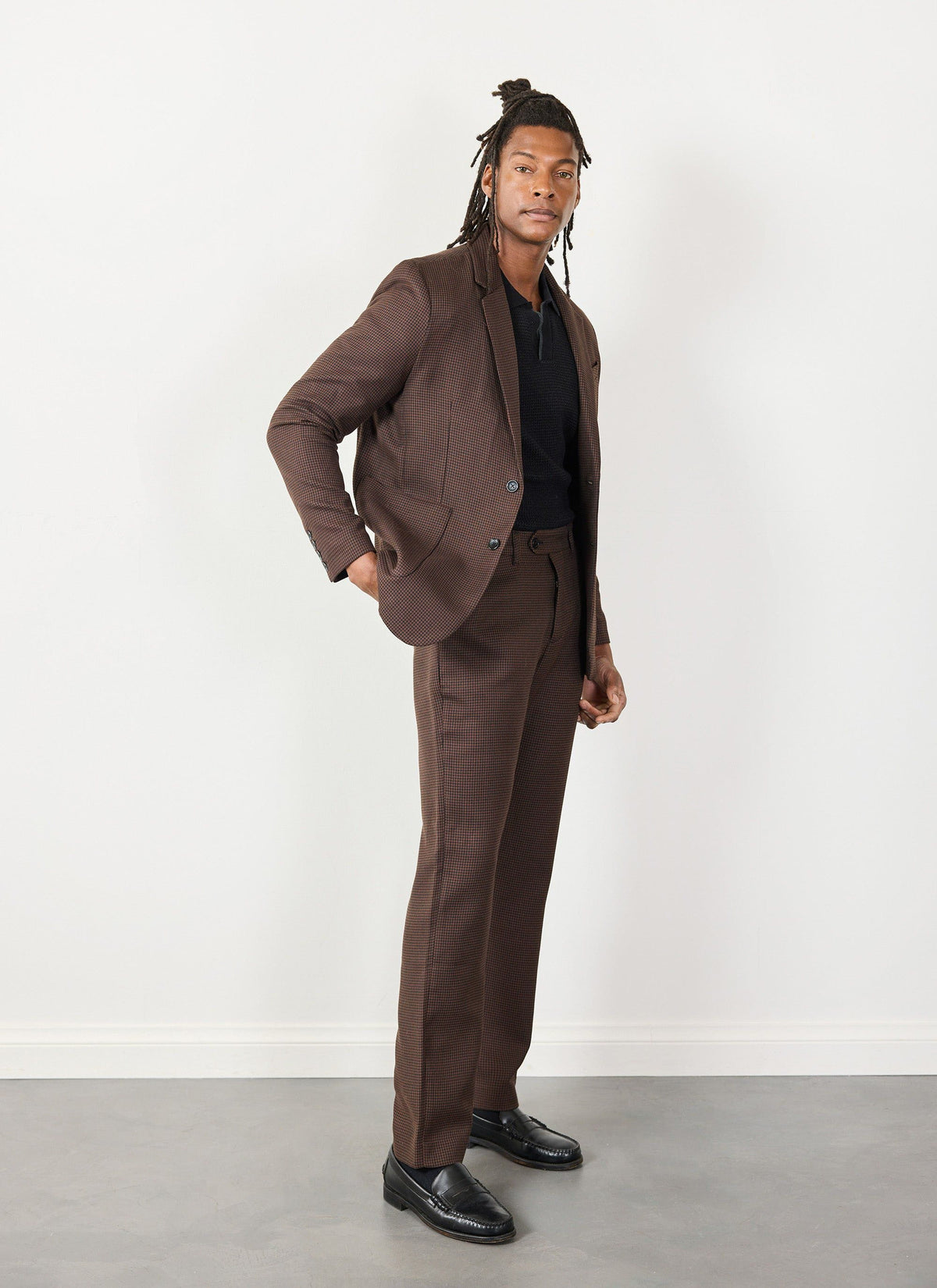 Men's Tailored Blazer - Houndstooth - Espresso Brown | Percival Latest