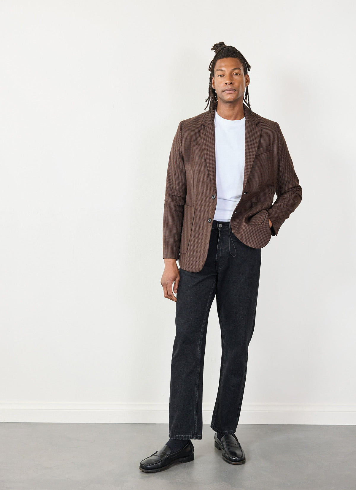 Men's Tailored Blazer - Houndstooth - Espresso Brown | Percival Latest