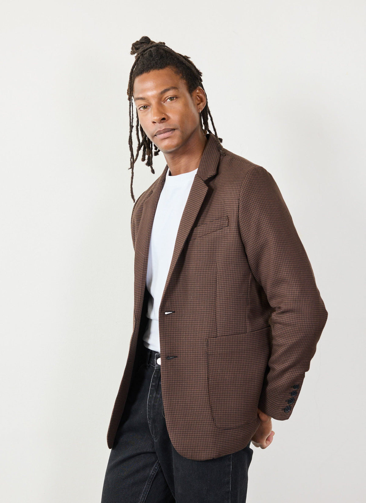 Men's Tailored Blazer - Houndstooth - Espresso Brown | Percival Latest