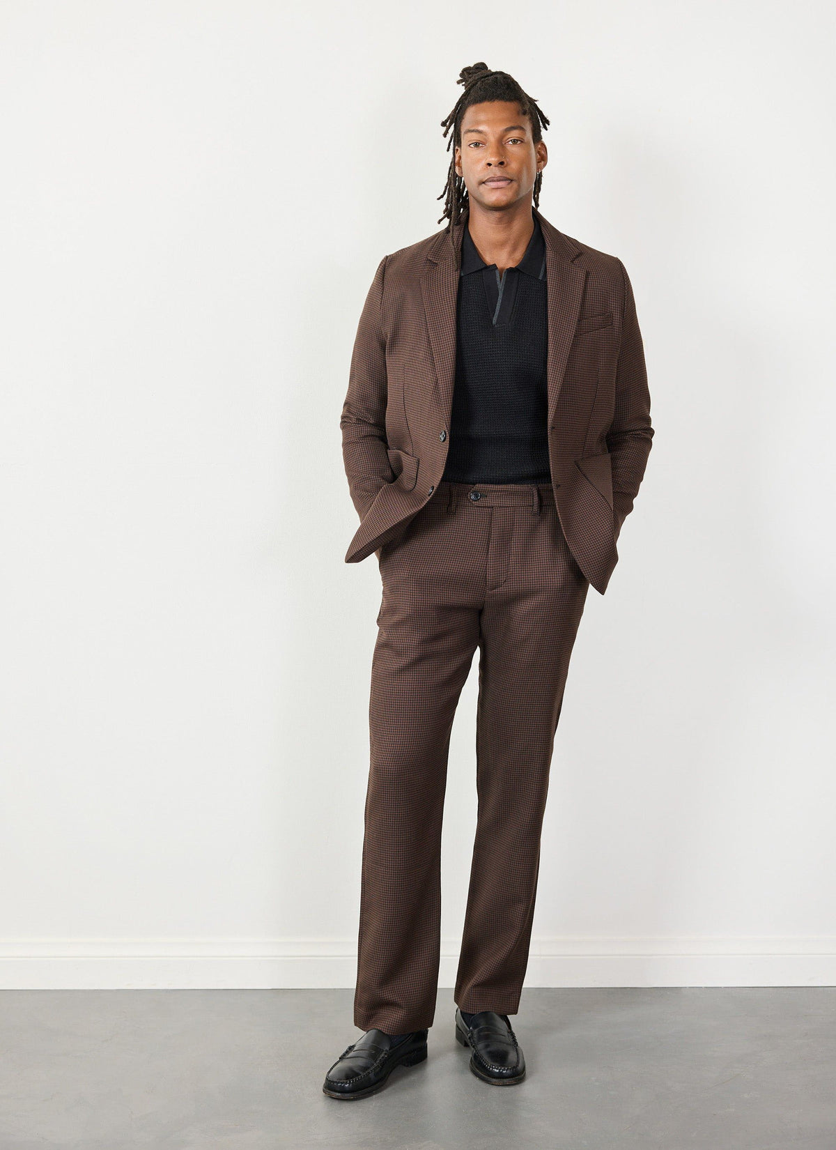 Men's Tailored Blazer - Houndstooth - Espresso Brown | Percival Latest