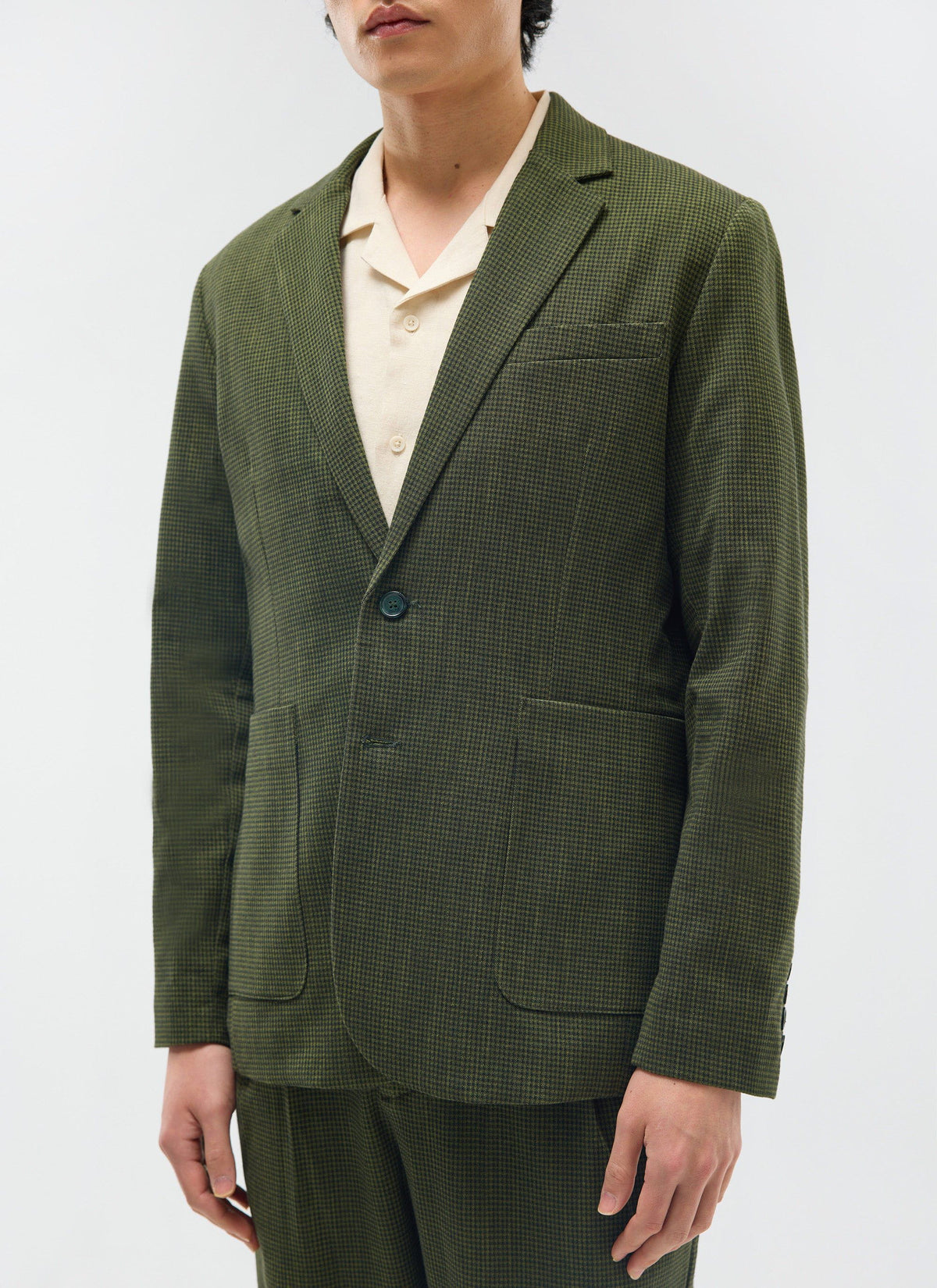 Men's Houndstooth Relaxed Blazer - Suit Jacket - Forest Green | Percival Popular
