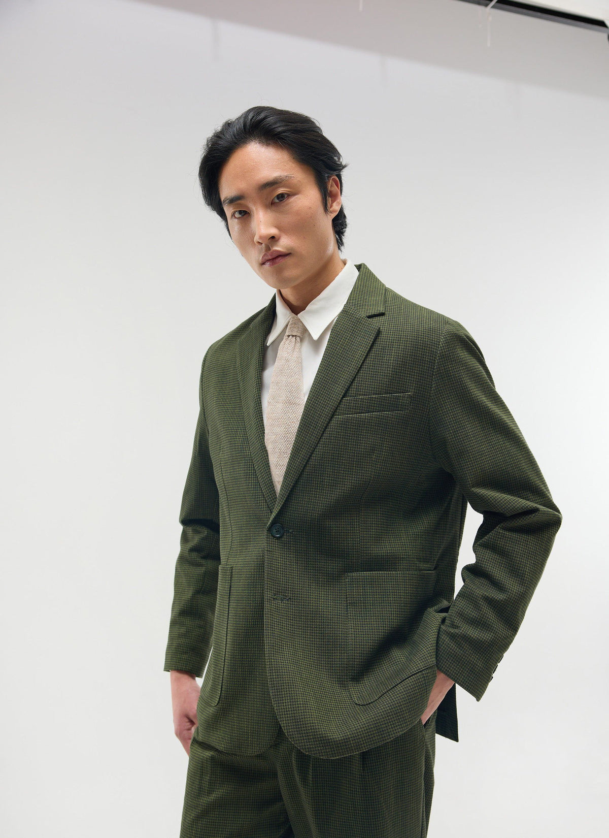 Men's Houndstooth Relaxed Blazer - Suit Jacket - Forest Green | Percival Popular