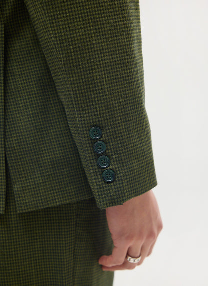Men's Houndstooth Relaxed Blazer - Suit Jacket - Forest Green | Percival Popular
