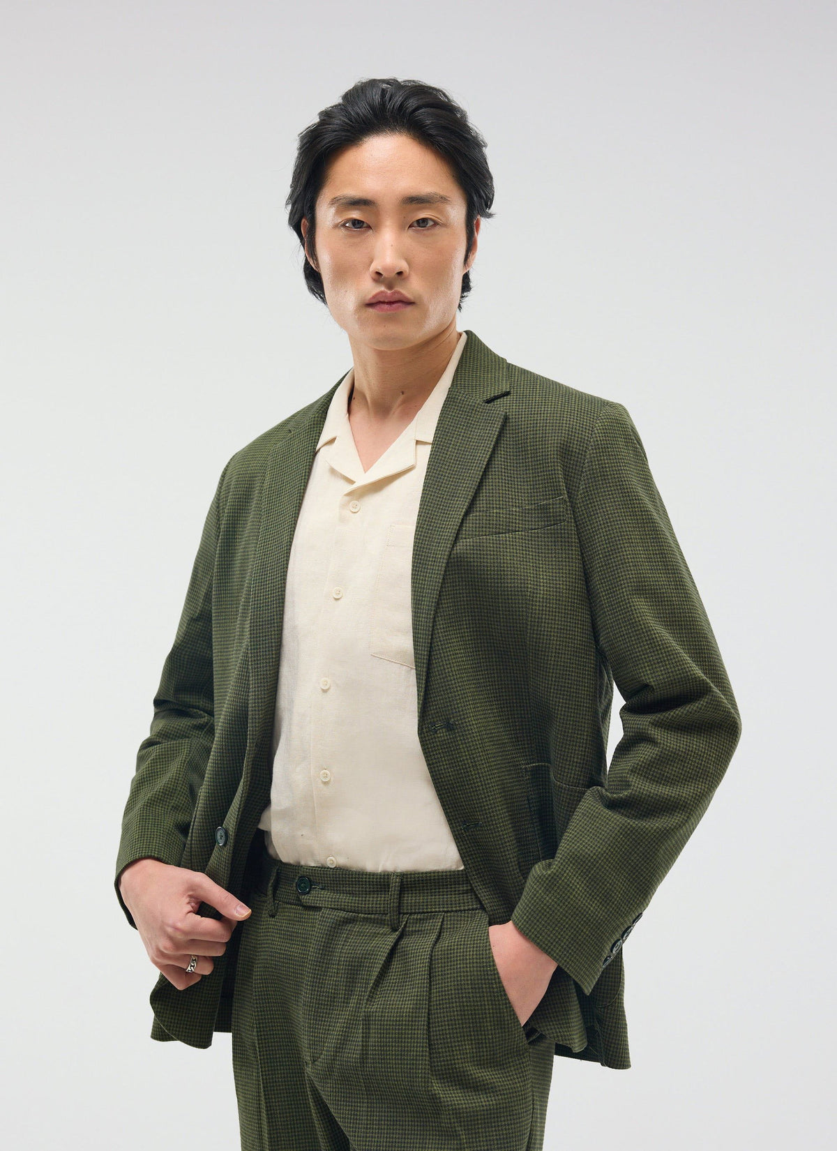 Men's Houndstooth Relaxed Blazer - Suit Jacket - Forest Green | Percival Popular