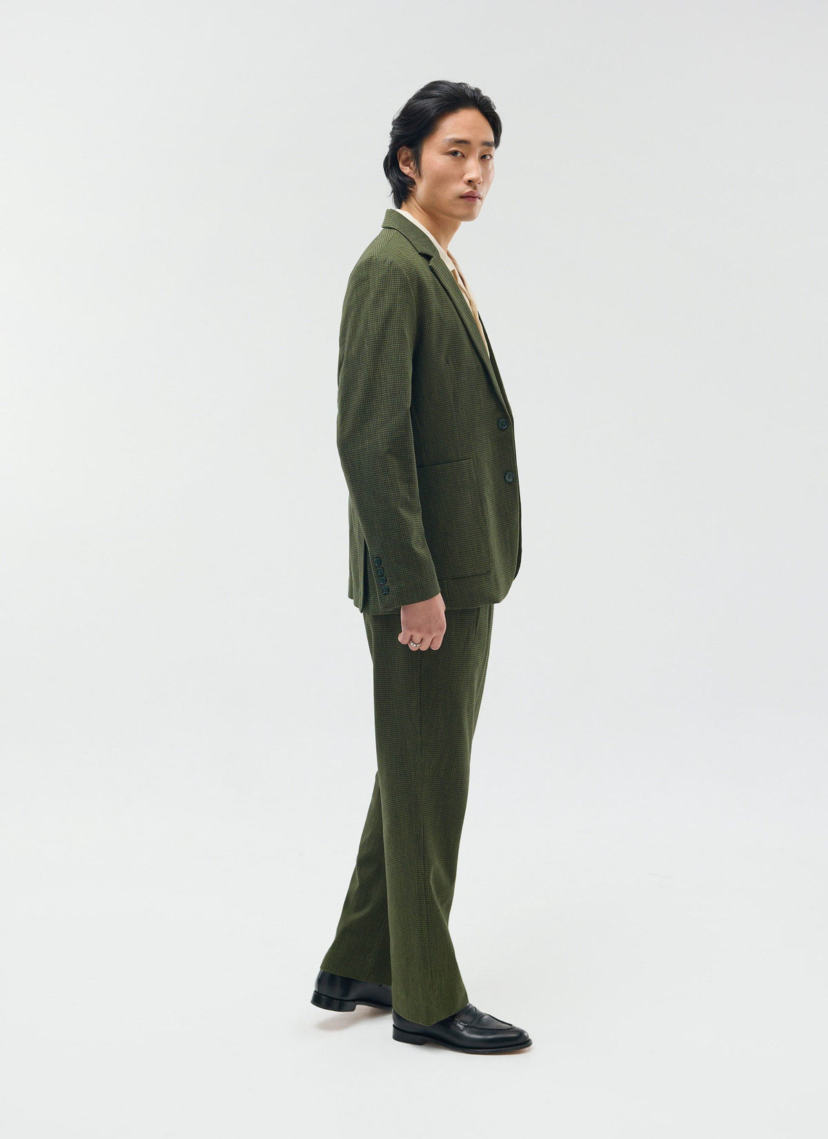 Men's Houndstooth Relaxed Blazer - Suit Jacket - Forest Green | Percival Popular