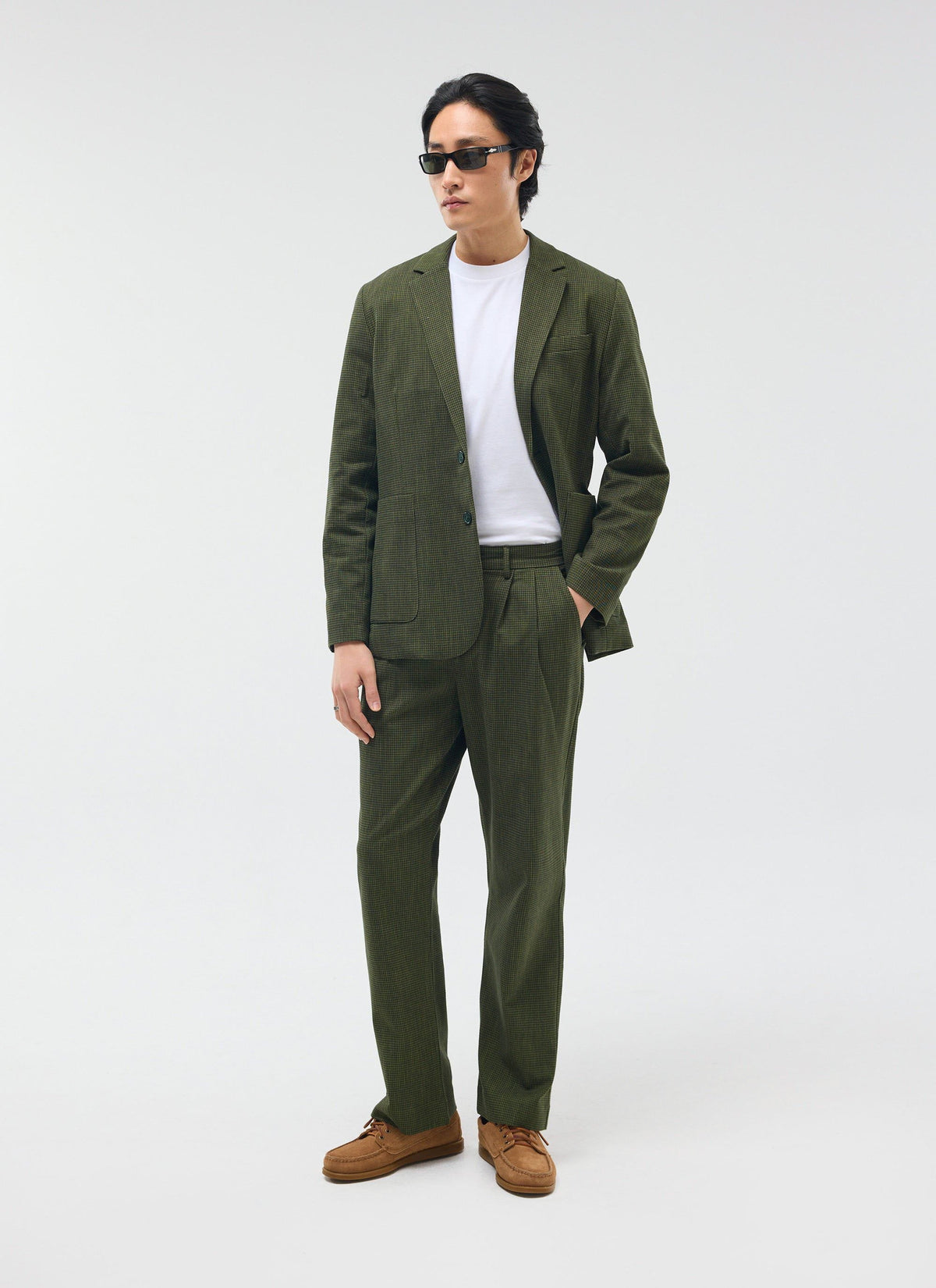 Men's Houndstooth Relaxed Blazer - Suit Jacket - Forest Green | Percival Popular