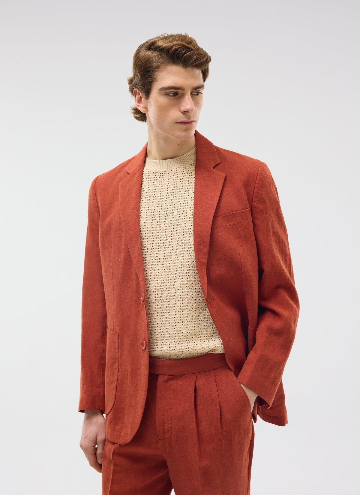 Men's Linen Blazer - Suit Jacket - Rust Red | Percival Best Price