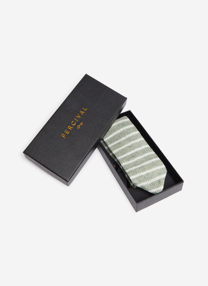 Stripe Linen Tie - Forest Marl | Percival Popular