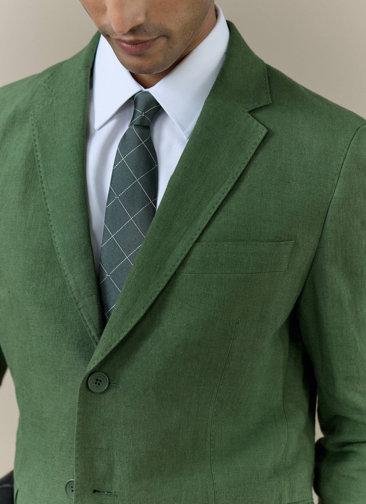 Men's Forest Green Silk Tie - Window Pane Key Jacquard | Percival Essential