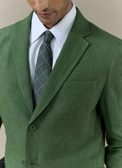 Men's Forest Green Silk Tie - Window Pane Key Jacquard | Percival Essential