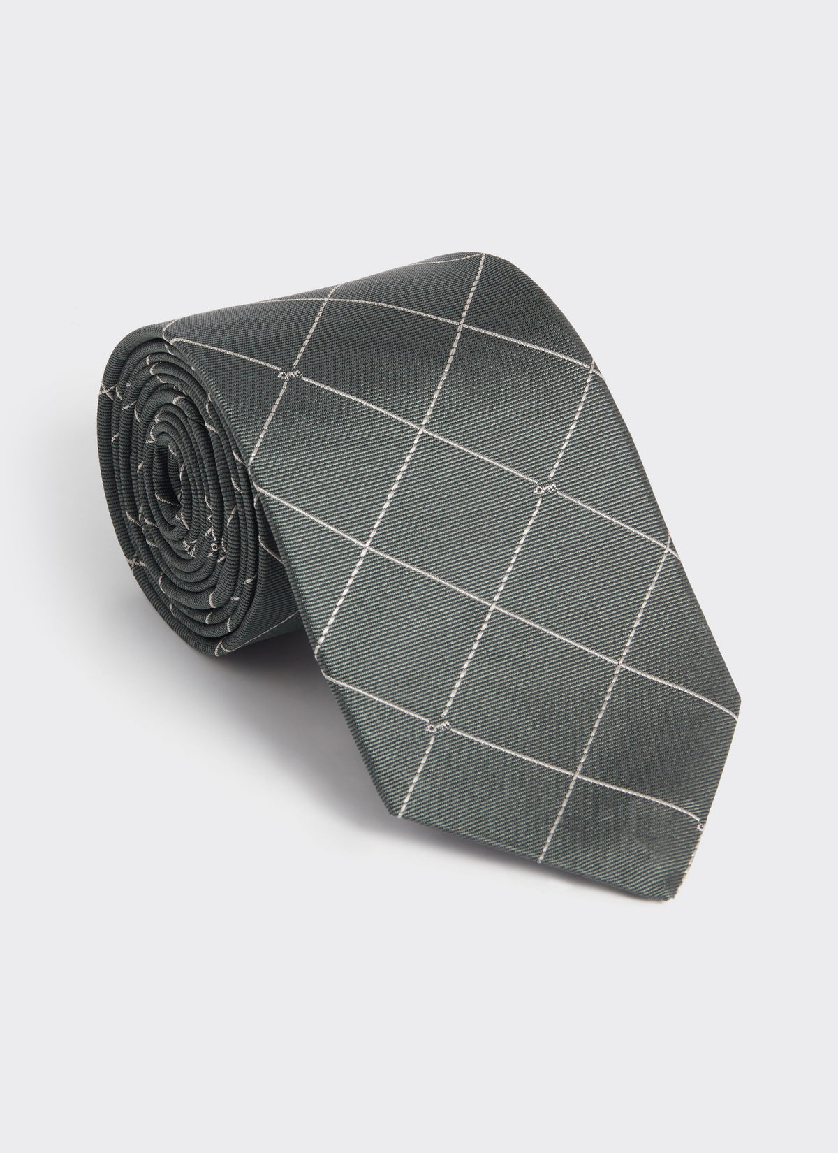 Men's Forest Green Silk Tie - Window Pane Key Jacquard | Percival Essential