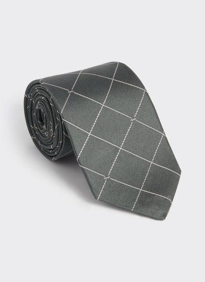 Men's Forest Green Silk Tie - Window Pane Key Jacquard | Percival Essential