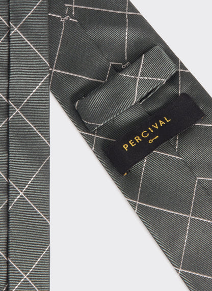 Men's Forest Green Silk Tie - Window Pane Key Jacquard | Percival Essential