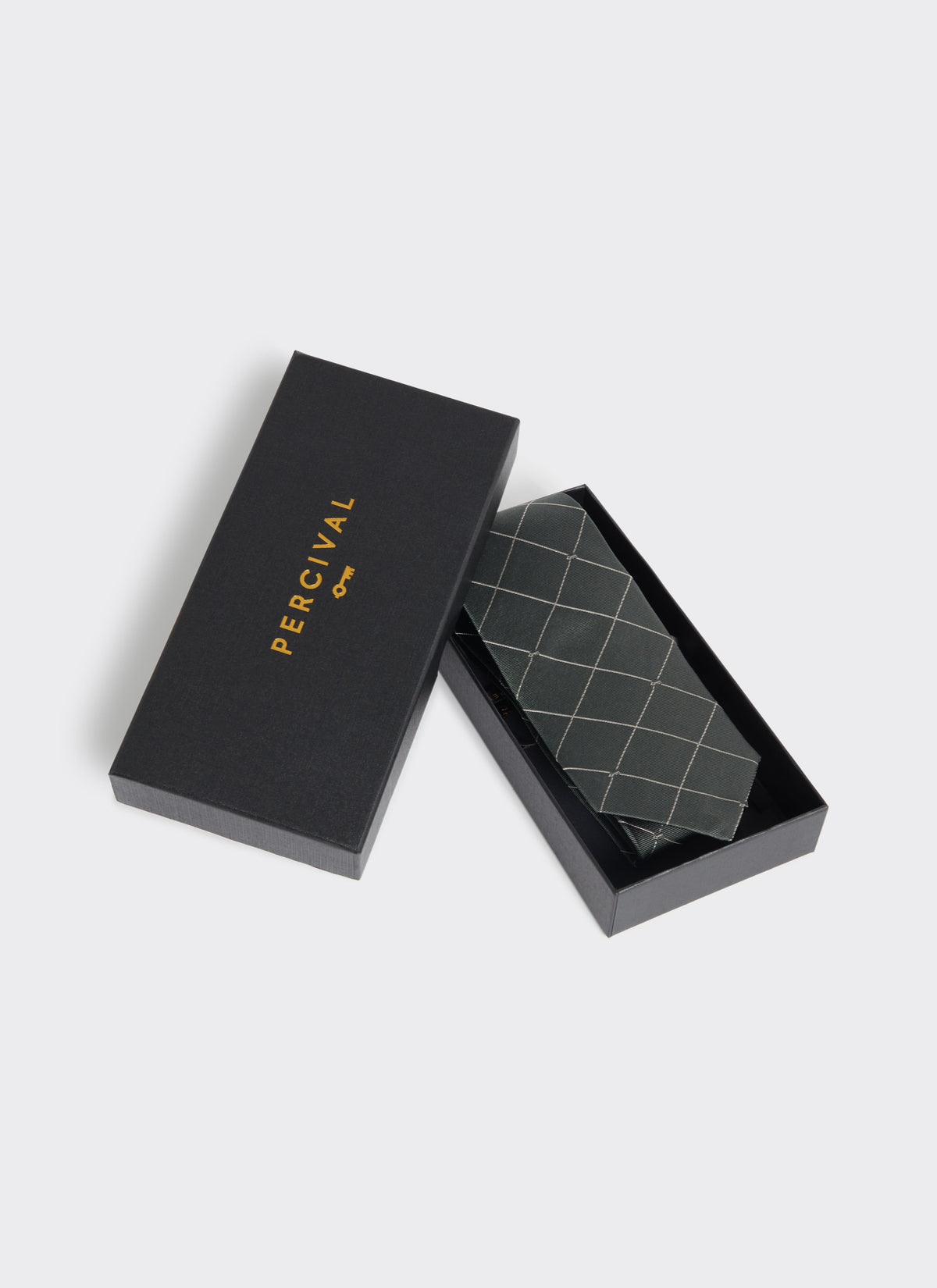 Men's Forest Green Silk Tie - Window Pane Key Jacquard | Percival Essential