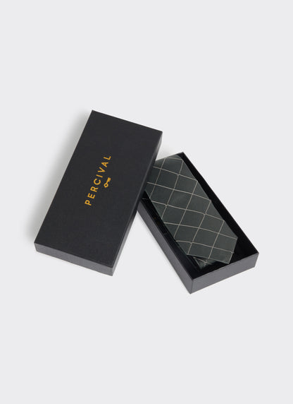 Men's Forest Green Silk Tie - Window Pane Key Jacquard | Percival Essential