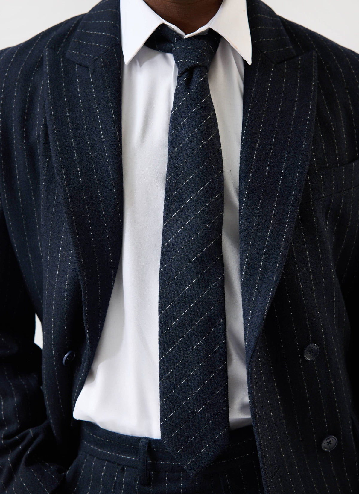 Men's Textured Stripe Tie - Cotton - Navy | Percival Special Offer