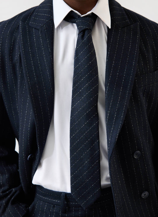 Men's Textured Stripe Tie - Cotton - Navy | Percival Special Offer