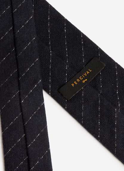 Men's Textured Stripe Tie - Cotton - Navy | Percival Special Offer