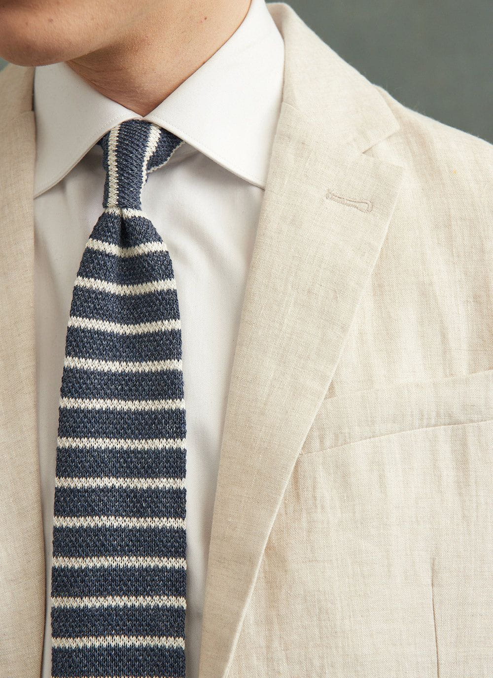 Men's Linen Neck Tie - Navy Marl Stripe | Percival Best Price