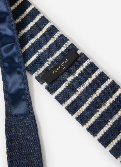 Men's Linen Neck Tie - Navy Marl Stripe | Percival Best Price