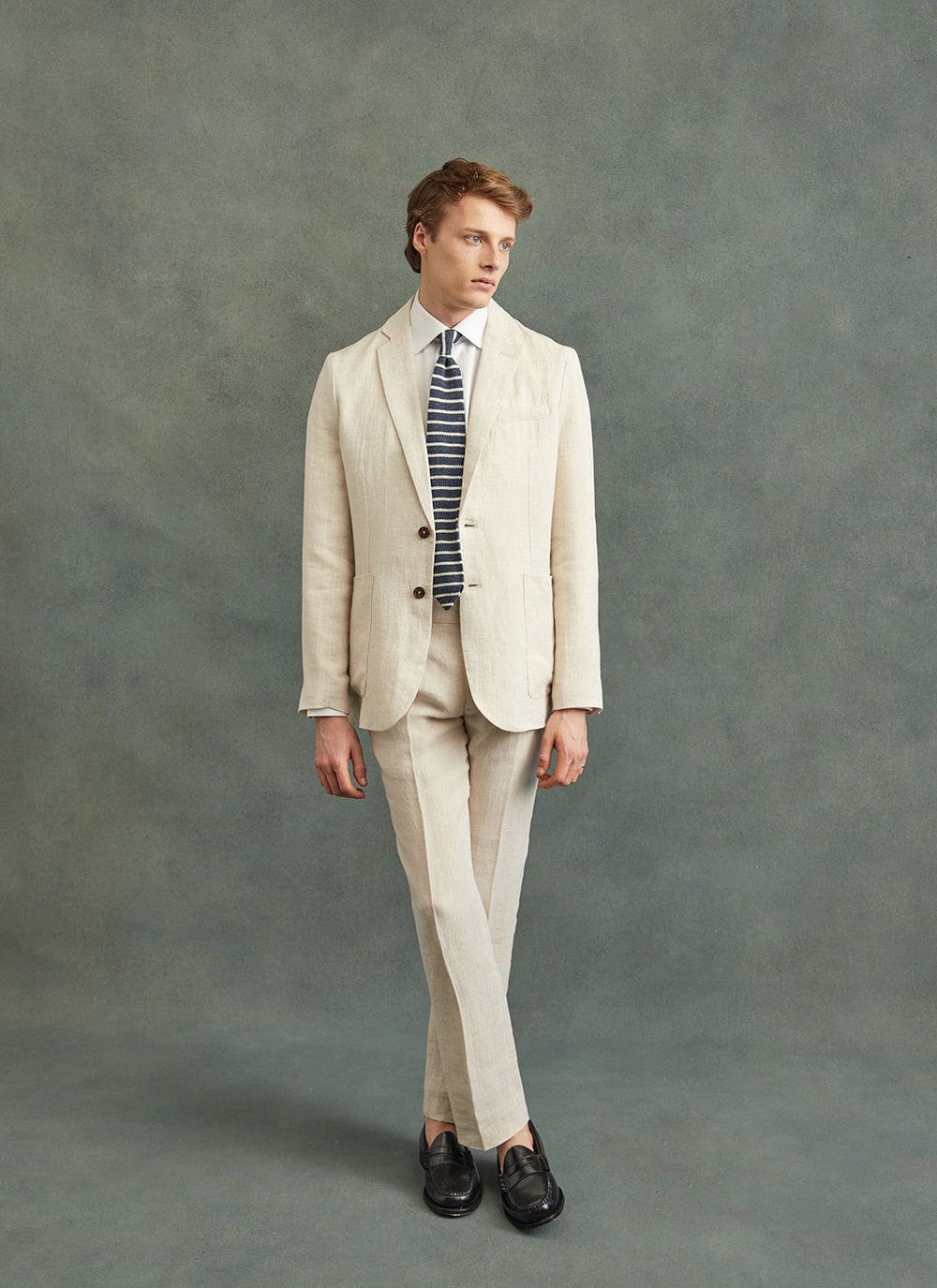 Men's Linen Neck Tie - Navy Marl Stripe | Percival Best Price