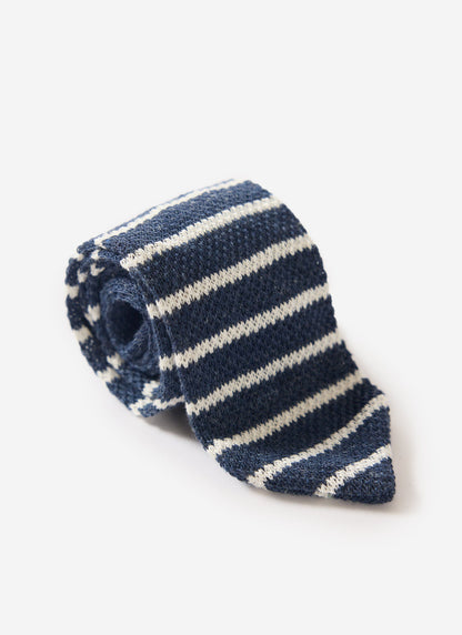 Men's Linen Neck Tie - Navy Marl Stripe | Percival Best Price