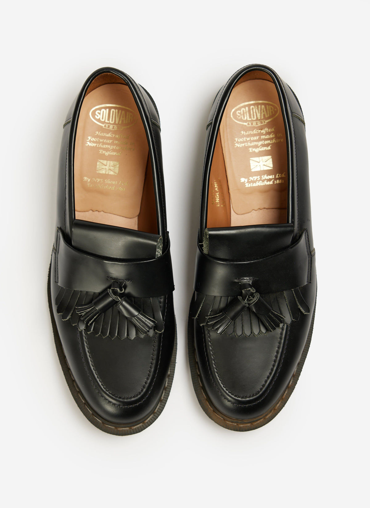 Men's Solovair Loafers - Hi-Shine Tassel - 100% Leather - Black | Percival Customer Favorite
