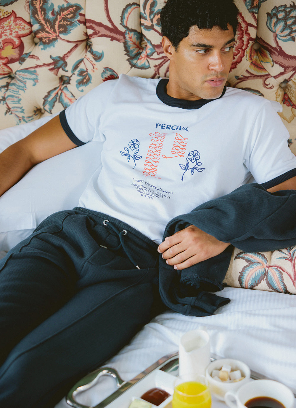Tucker Ringer T-Shirt - Organic Cotton - White with Navy - Percival | Percival Recommended