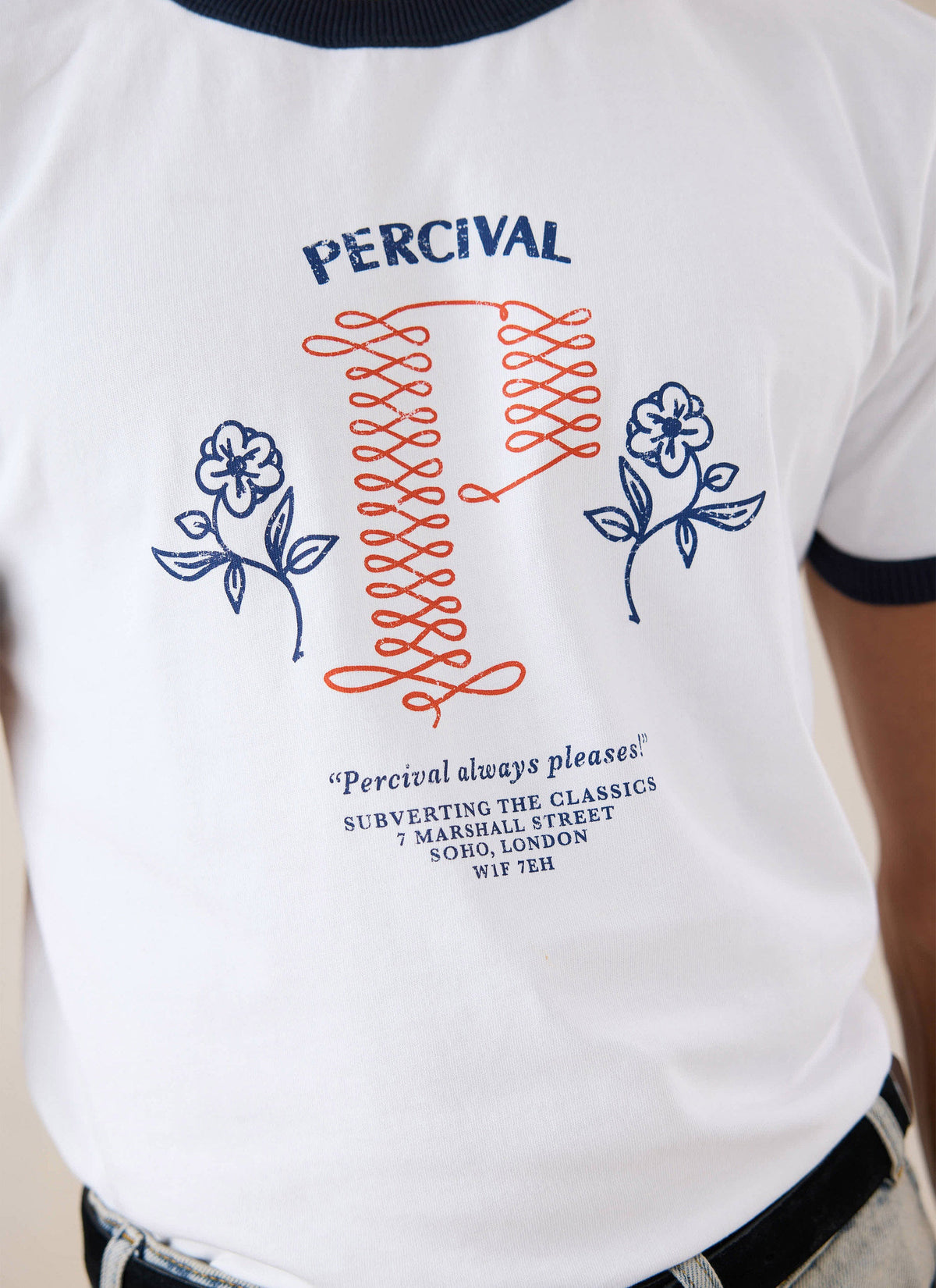 Tucker Ringer T-Shirt - Organic Cotton - White with Navy - Percival | Percival Recommended