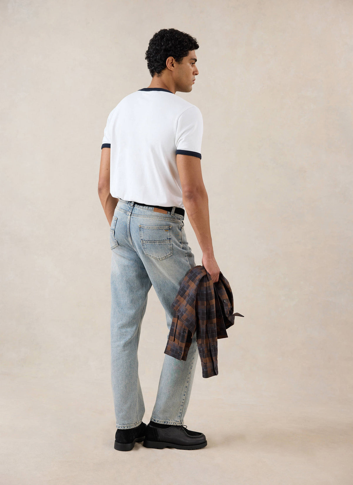 Tucker Ringer T-Shirt - Organic Cotton - White with Navy - Percival | Percival Recommended
