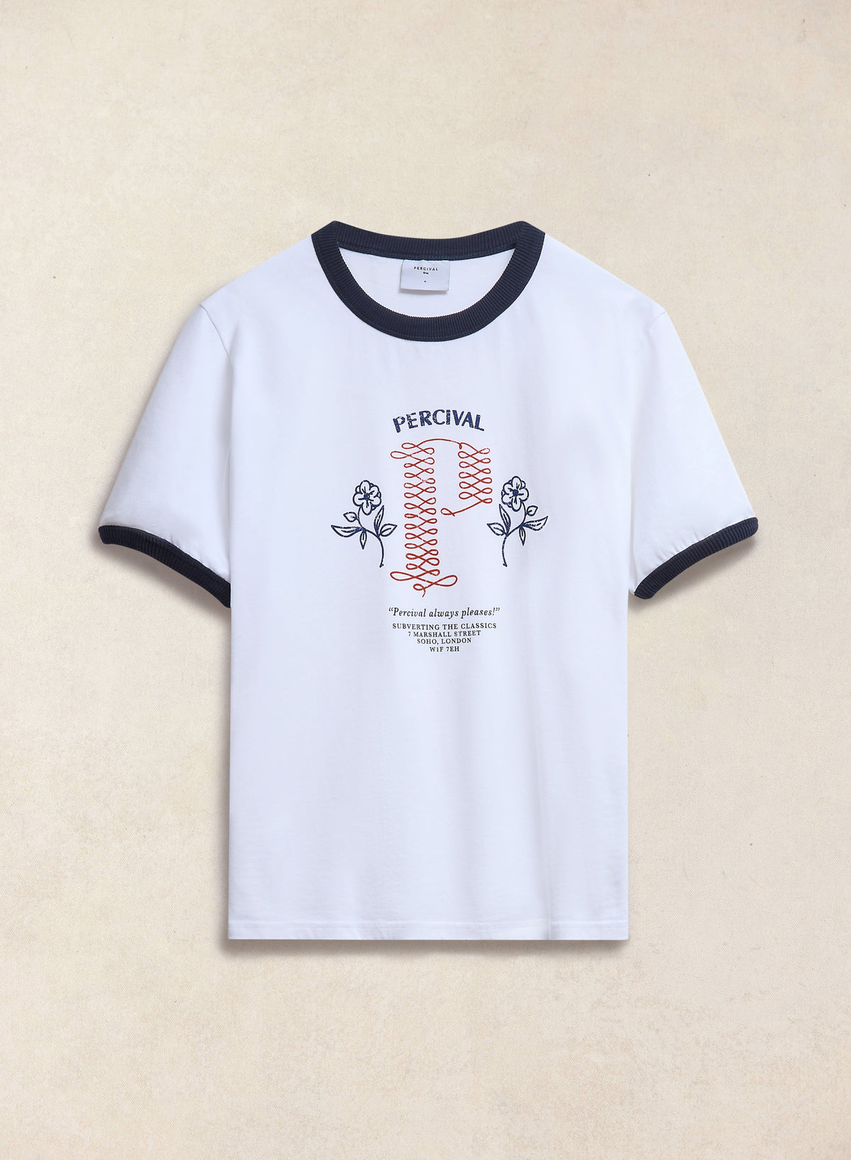 Tucker Ringer T-Shirt - Organic Cotton - White with Navy - Percival | Percival Recommended